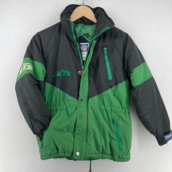 NEW YORK JETS Jacket Mens S NFL Triple Fat Goose Puffer Football Green VTG - Picture 1 of 16